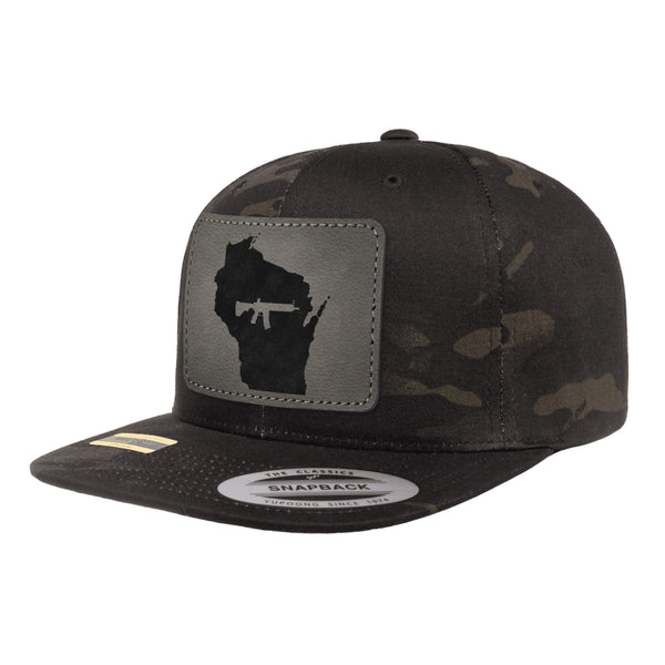 Keep Wisconsin Tactical Leather Patch Black Multicam Snapback