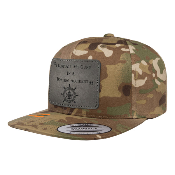 I Lost All My Guns In A Boating Accident Leather Patch Black MultiCam Snapback