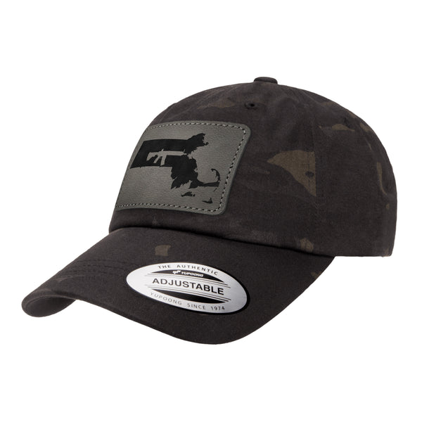 Keep Massachusetts Tactical Leather Patch Black Multicam Dad Hat