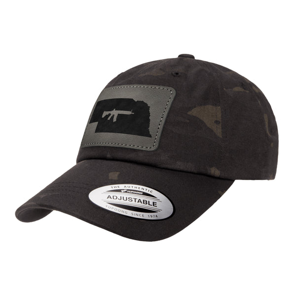 Keep Nebraska Tactical Leather Patch Black Multicam Dad Hat
