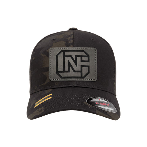 Cn Logo Leather Patch Black Mutlicam Hat FlexFit