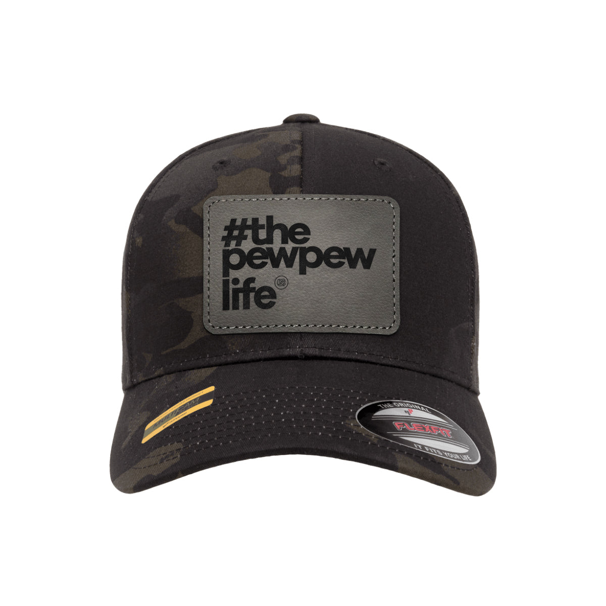 #ThePewPewLife Leather Patch Black Mutlicam Hat FlexFit