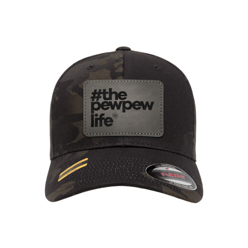 #ThePewPewLife Leather Patch Black Mutlicam Hat FlexFit