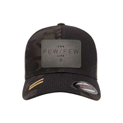 The Pew/Pew Life Leather Patch Black Mutlicam Hat FlexFit