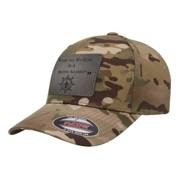 I Lost All My Guns In A Boating Accident Leather Patch Tactical Arid Hat FlexFit