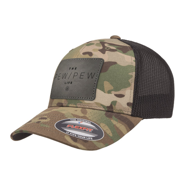 The Pew/Pew Life Leather Patch Tactical Arid Flexfit Fitted Hat