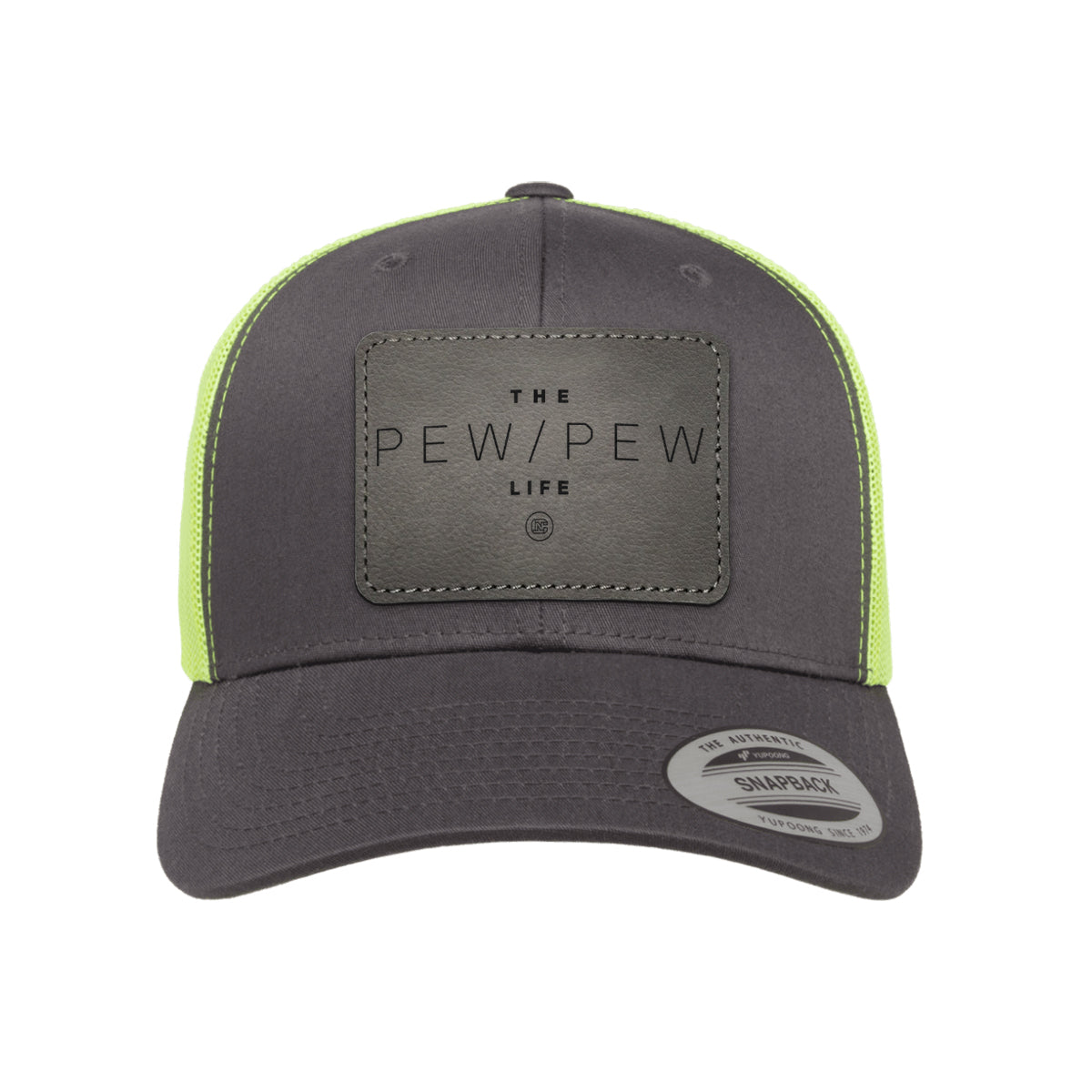 The Pew/Pew Life Leather Patch Trucker Hat