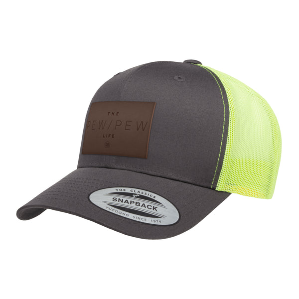The Pew Pew Life Leather Patch Trucker Hat