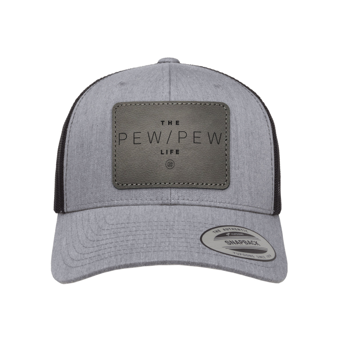 The Pew/Pew Life Leather Patch Trucker Hat