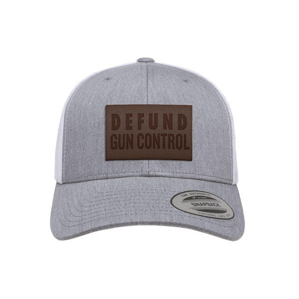 Defund Gun Control Leather Patch Trucker Hat