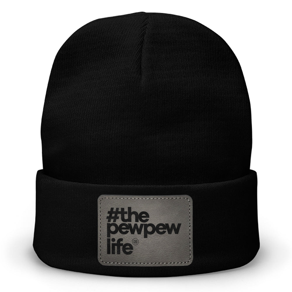 #ThePewPewLife Leather Patch Beanie