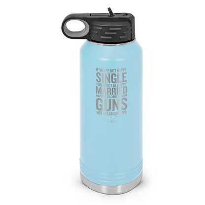 Happiness Comes From Guns Double Wall Insulated Water Bottle