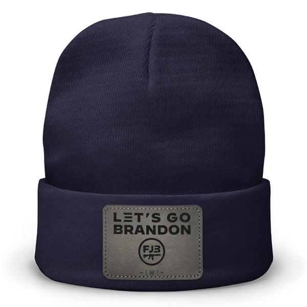Let's Go Brandon Leather Patch Beanie