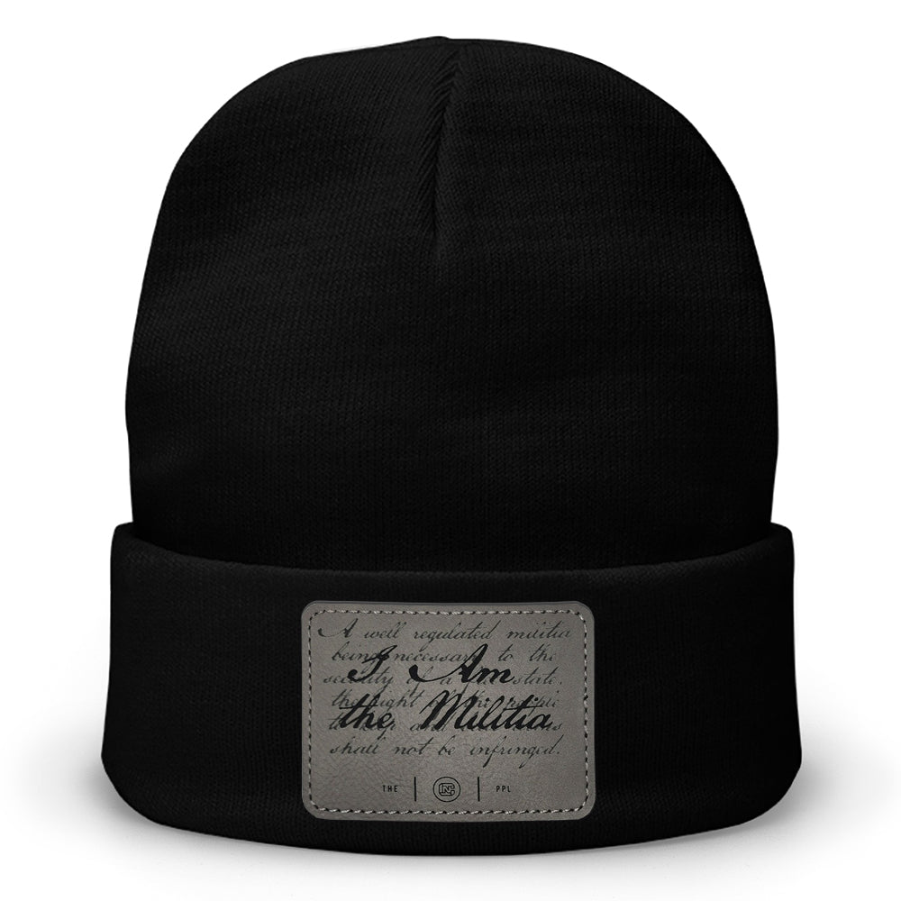 I Am The Militia Leather Patch Beanie