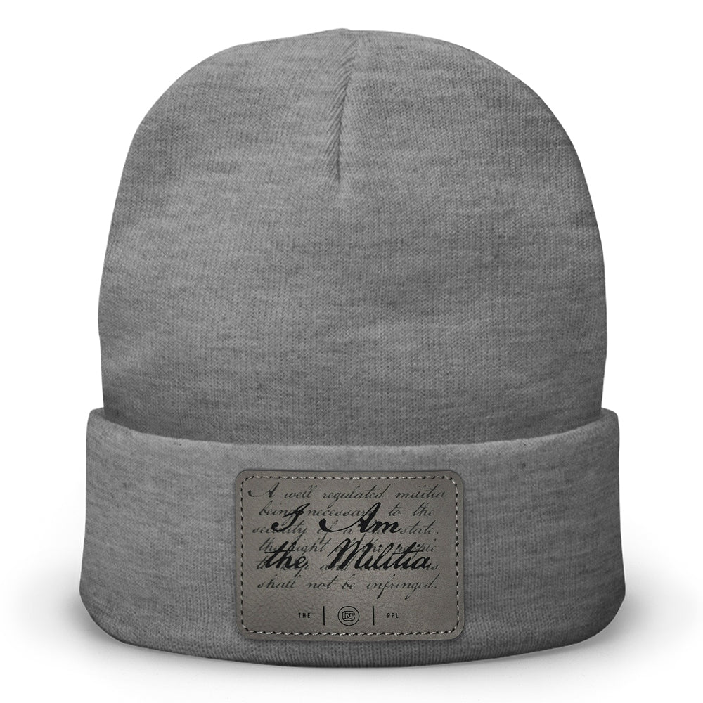 I Am The Militia Leather Patch Beanie