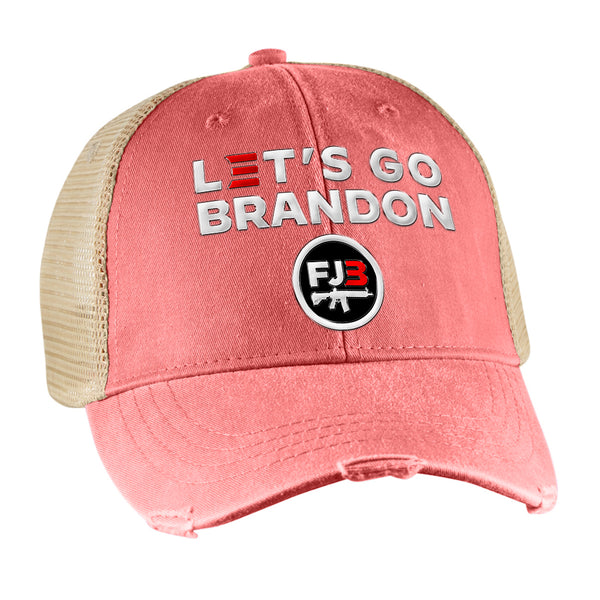 Let's Go Brandon Emblem Vintage Distressed Trucker Hat