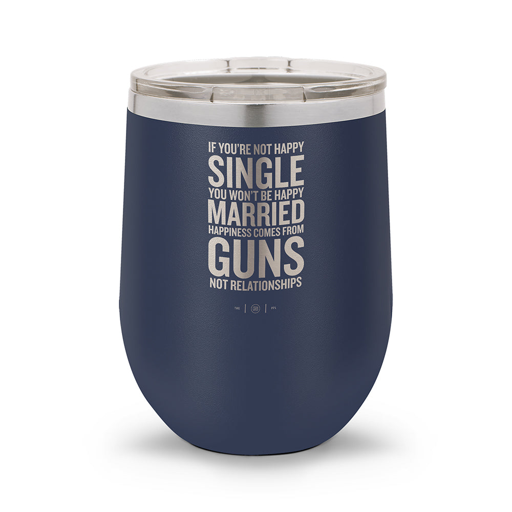 Happiness Comes From Guns | 12oz Stemless Wine Cup