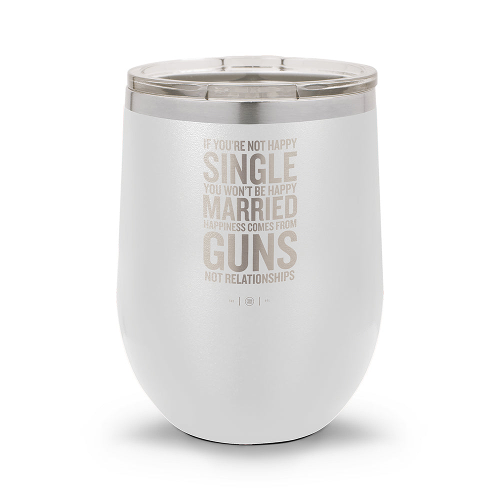 Happiness Comes From Guns | 12oz Stemless Wine Cup