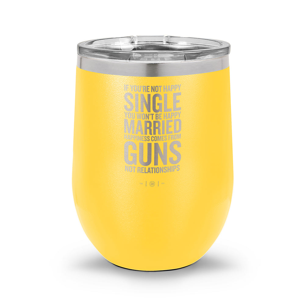 Happiness Comes From Guns | 12oz Stemless Wine Cup