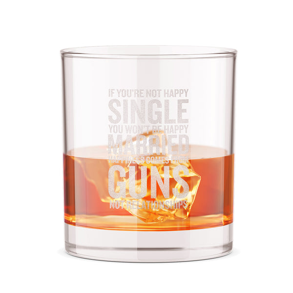 Happiness Comes From Guns 12oz Whiskey Glass